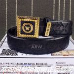 AAA Copy Versace Engraved Leather Belt - Square Buckle In Gold